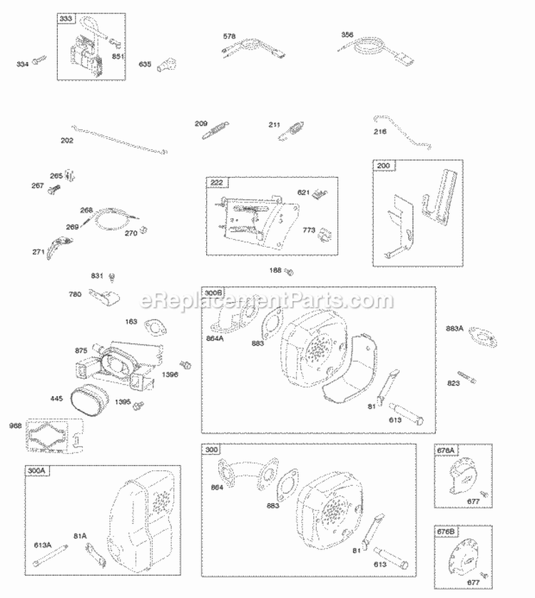 Air Cleaner Controls Governor Spring Exhaust System Ignition Diagram and Parts List for  Briggs and Stratton Engine